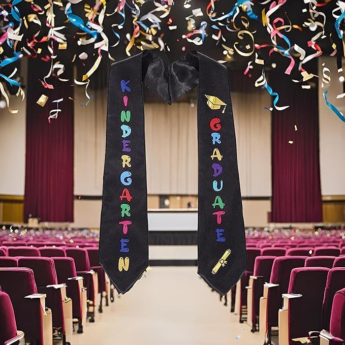 Kids Graduation Stole Sash, Cute Colorful Kindergarten Grad Stole, Printed Preschool Graduate Decoration,Girl's Fashion Scarves Kindergarten Graduate Decoration4