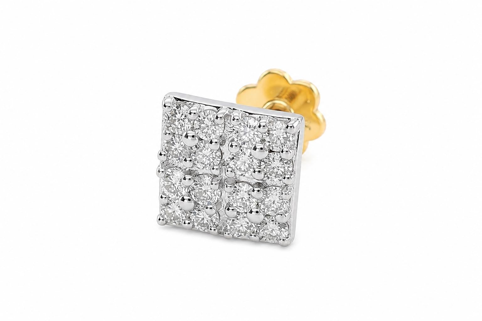 Square Shape Nose Stud: 0.10 CT Natural Diamond Cluster Stud Nose Pin in 18K Yellow Gold-image-37