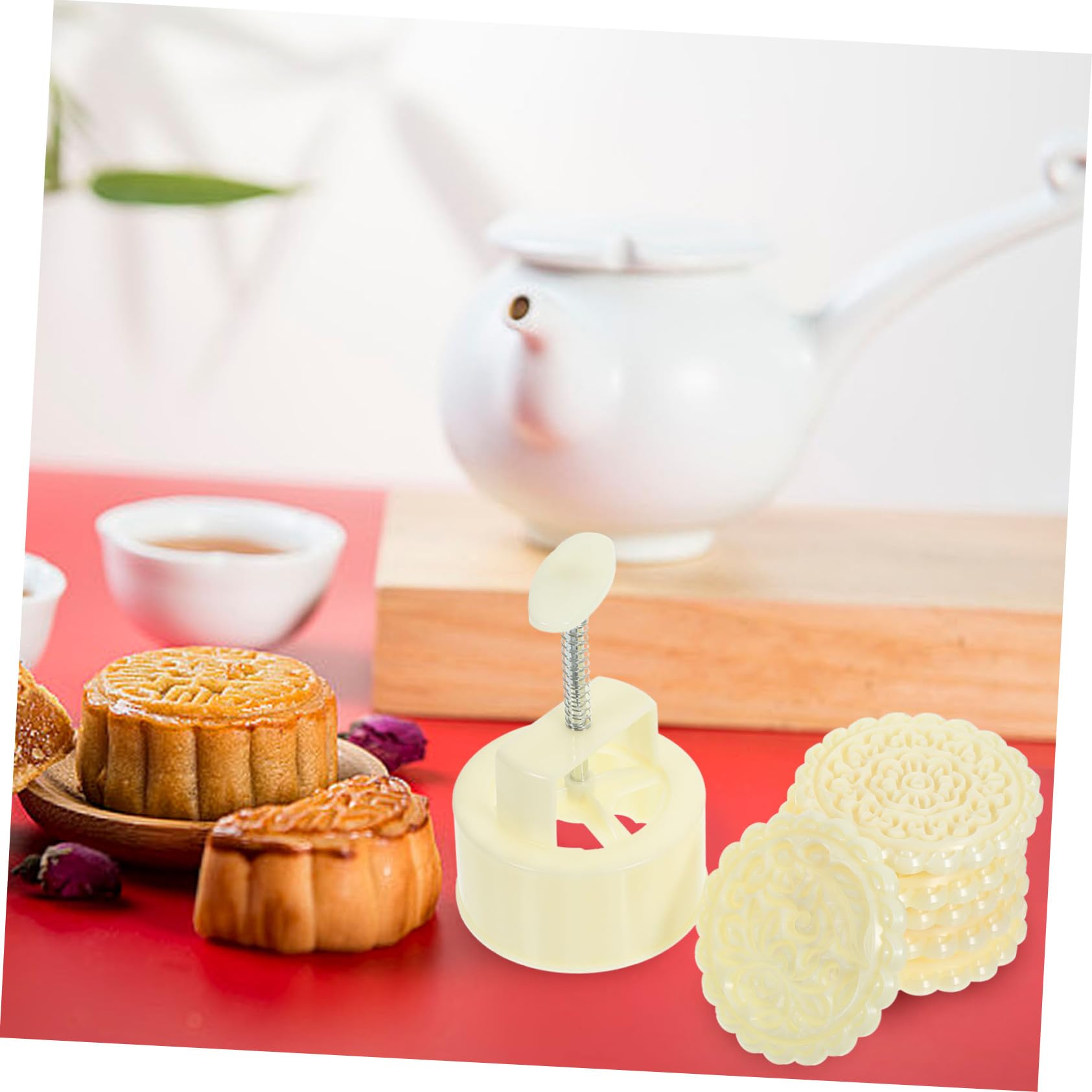 Molde para Pastel de Luna Reutilizable de Plástico Beige, 1 Juego | Estampas Variadas, Color Beige que No se Desvanece, Apto para Galletas y Repostería