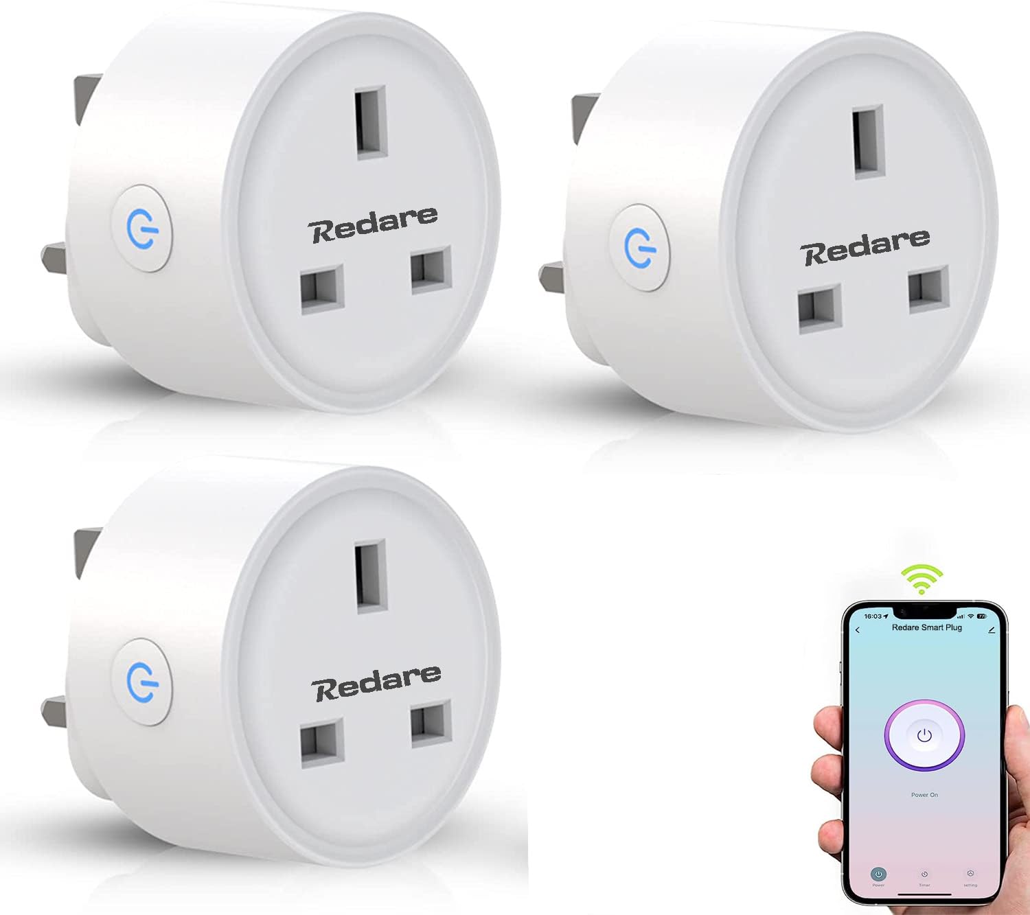 RedareSmart Plug,WiFi Plugs Alexa,16A Mini Outlet Compatible with Alexa and  Google Home, Mini Socket with Remote Voice Control with Electricity