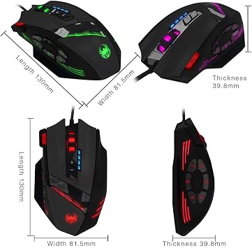 zelotes Professiona Wired Gaming Mouse,4800 DPI,12 Programmable Buttons,Weight Tuning,High Precision,Multi-Modes Backlit,Ergonomic Design,USB Optical Mouse Mice for Laptop,PC,Mac,Black