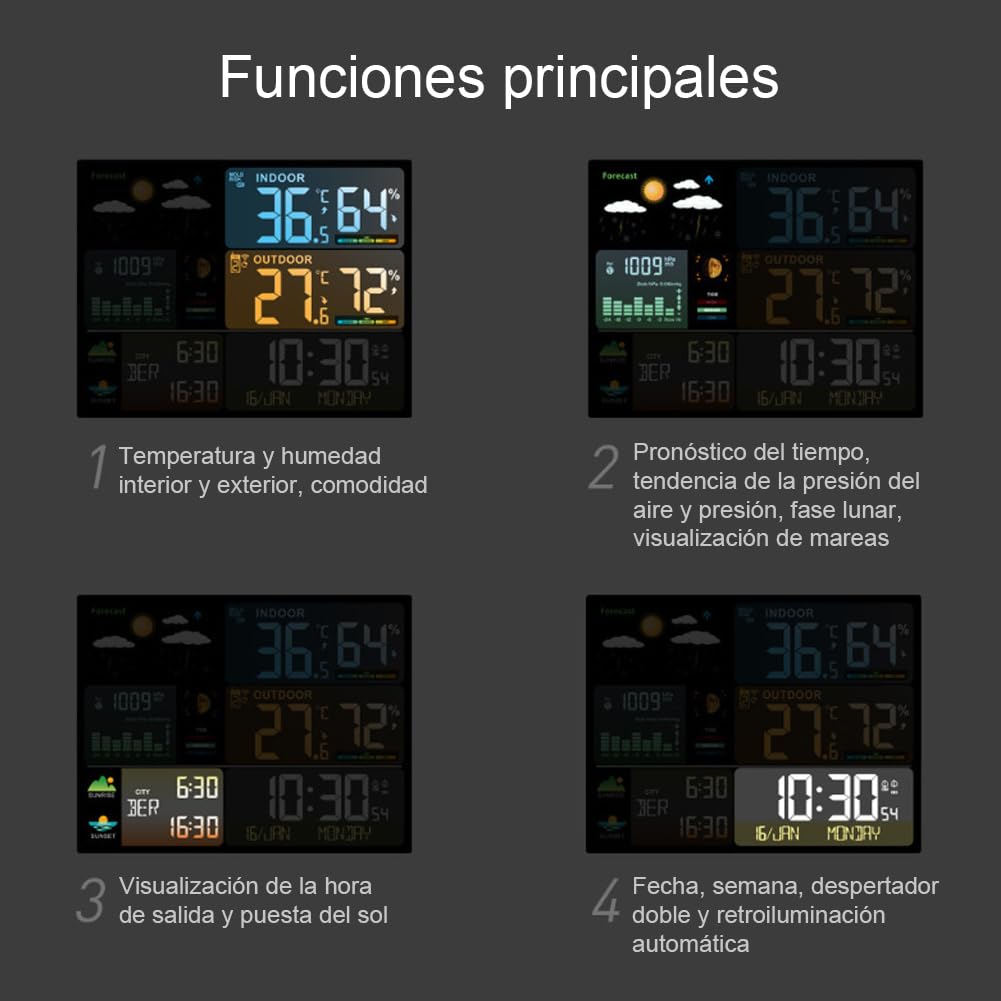 Digitale di umidità Radio Controlled Desk Clock Stazione Meteo Calendario Allarme Previsione temperatura Snooze Termometro