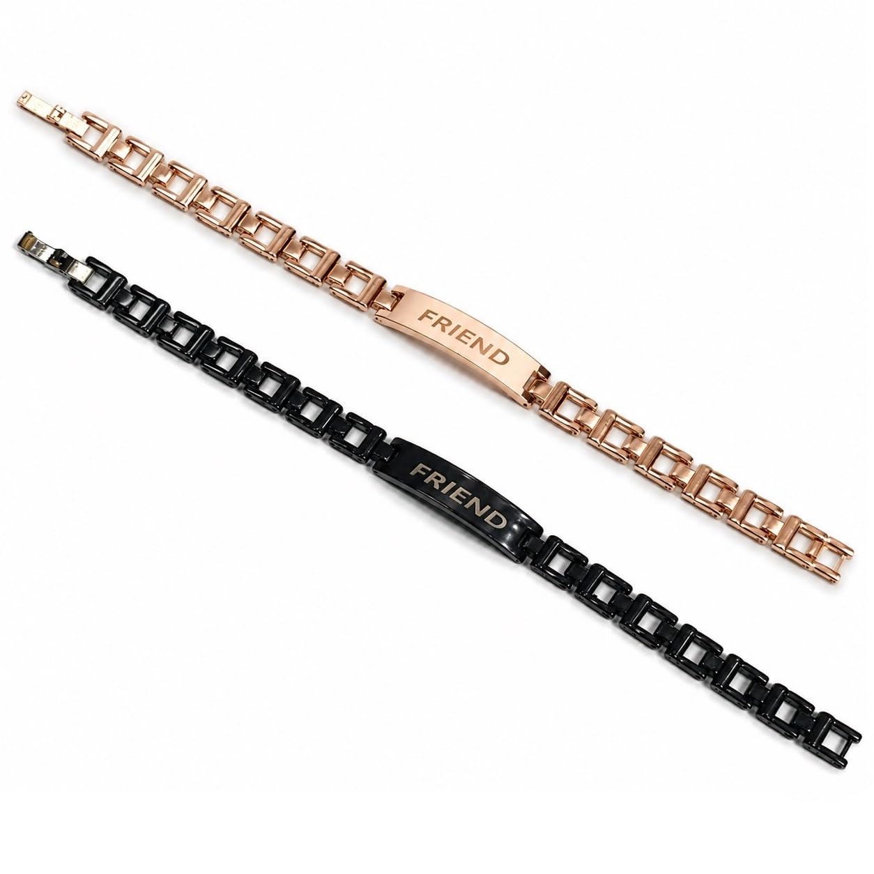 Most Trending & Instagram viral Friendship Bracelet Of Rose-Gold & Black Color Stainless Steel Friend ID Engraved Plate With Premium Link Metal Chain-picture-29