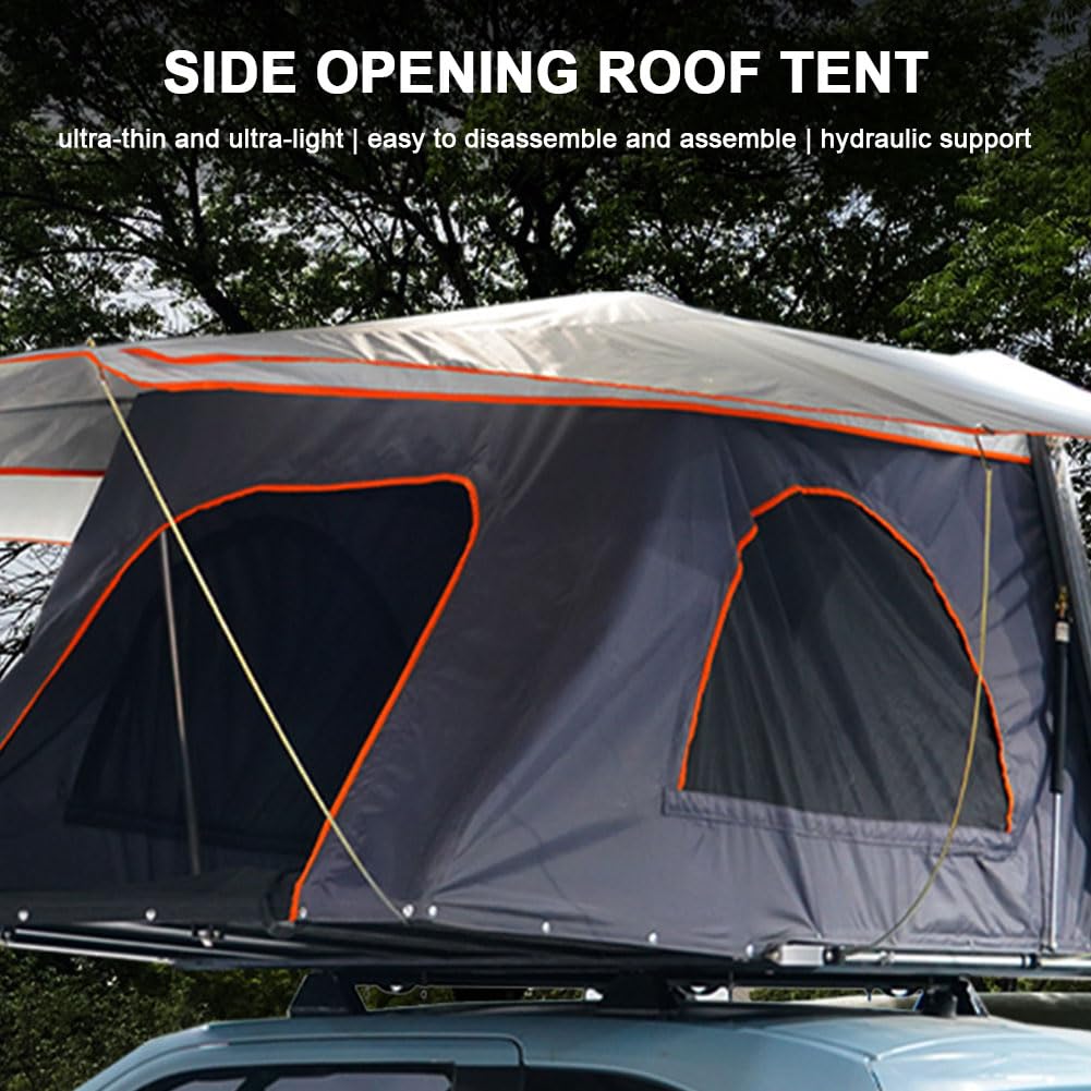 QUTBAG Tente de Toit de Voiture entièrement Automatique, Tente de Toit à Ouverture latérale avec échelle télescopique et Matelas, Tente de Camping en Plein air 3s Ouverture Rapide pour 2-3 Personnes