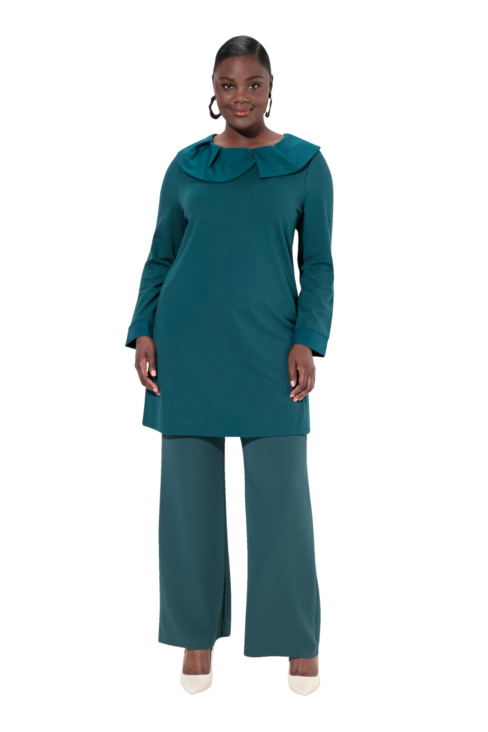 Ulla Popken Damen große Größen Übergrößen Plus Size Sweatshirt, Taftkragen, Punto-di-Roma, Langarm 822455