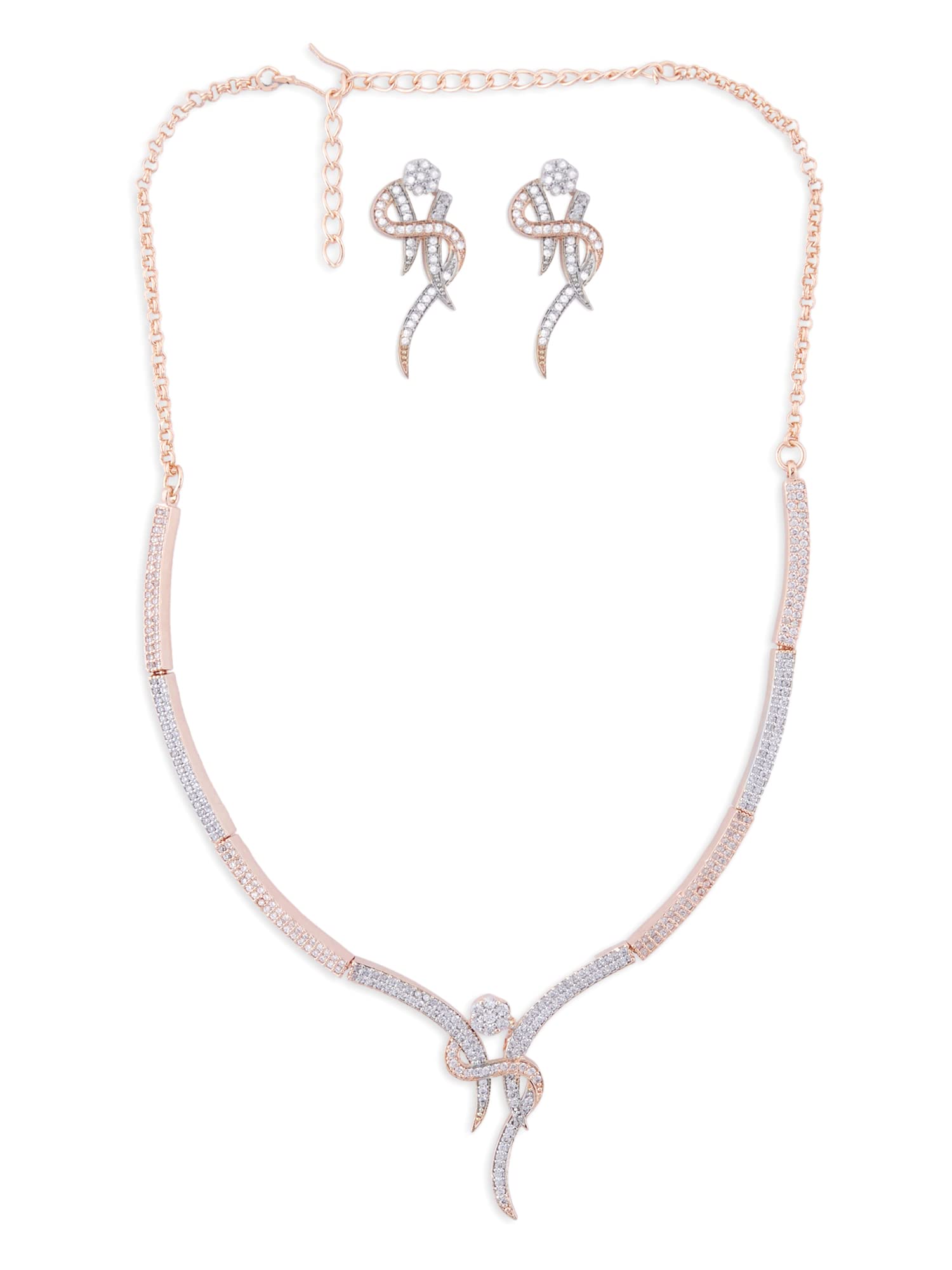 ZAVERI PEARLS Rose Gold Dazzling Cubic Zirconia Necklace & Earring Set For Women-ZPFK15250 (B0BRXM7TW4) Amazon Price History, Amazon Price Tracker