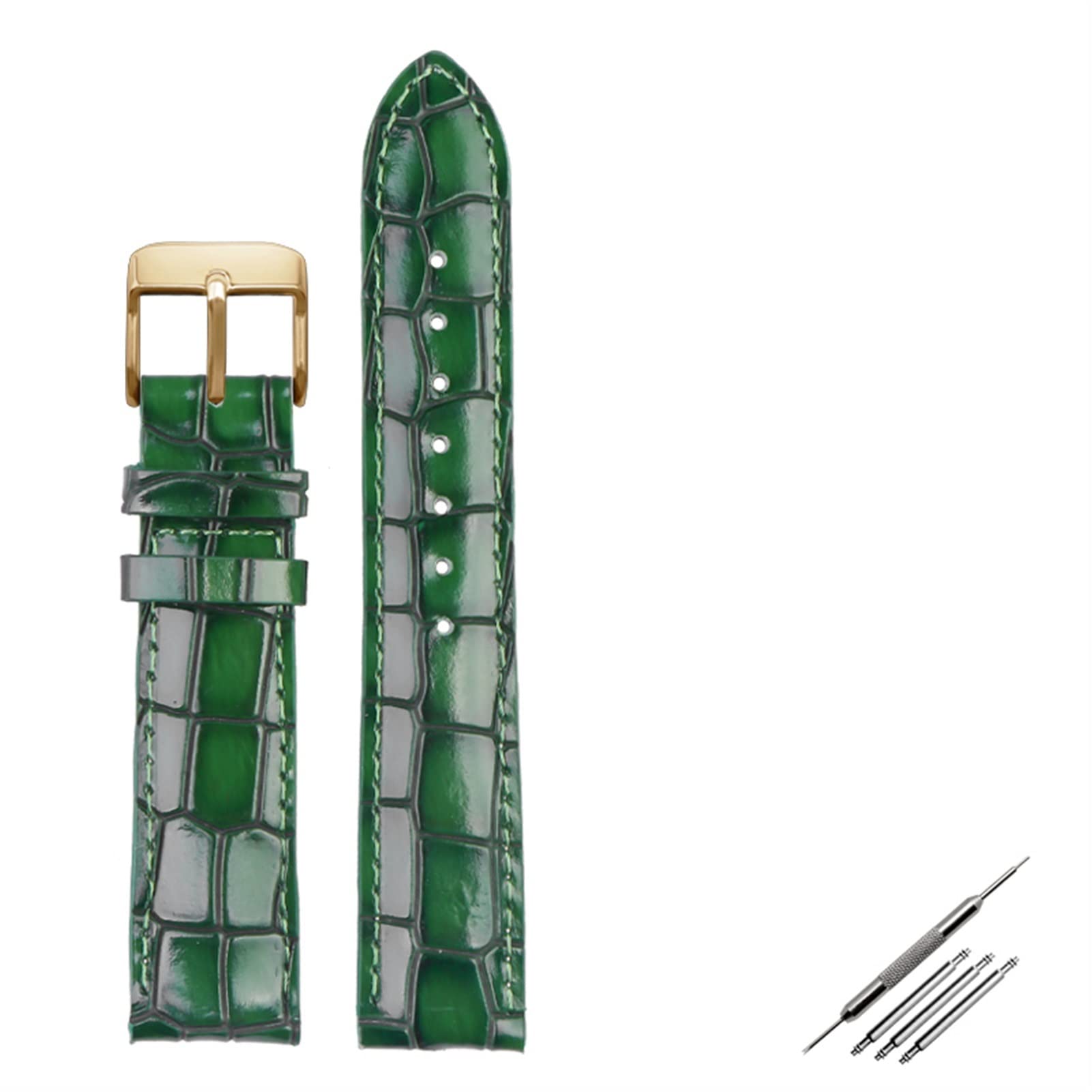 VELORE Crocodile Texture Calfskin skórzany pasek do zegarka 18 mm 20 mm 22 mm pasek do zegarka dla mężczyzn i kobiet pasek do zegarka solidna klamra (zielone złoto, 18 mm)