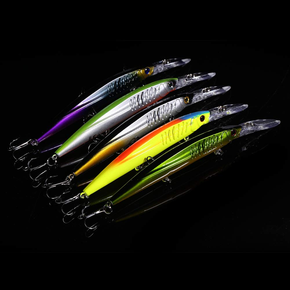 Señuelos de Pesca Blandos, 5PCS Señuelos de Pesca de plástico ABS Cebos Crankbaits hundidos con Ojos 3D Tres anzuelos triples for Agua Dulce Señuelos de Agua Salada Pesca en el océano