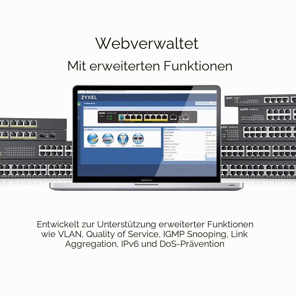 ZyXEL GS1900-8HP-EU0102F Verwalteter Netzwerk-Switch L2 Gigabit (10/100/1000) Energie Über Ethernet (PoE) Unterstützung