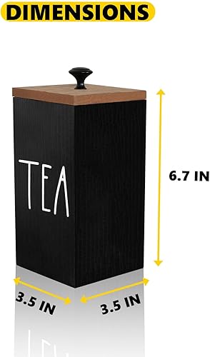 Miniatura 4 de Farmhouse - Organizador de té de madera con tapa, ideal para barras de té y regalos (negro)