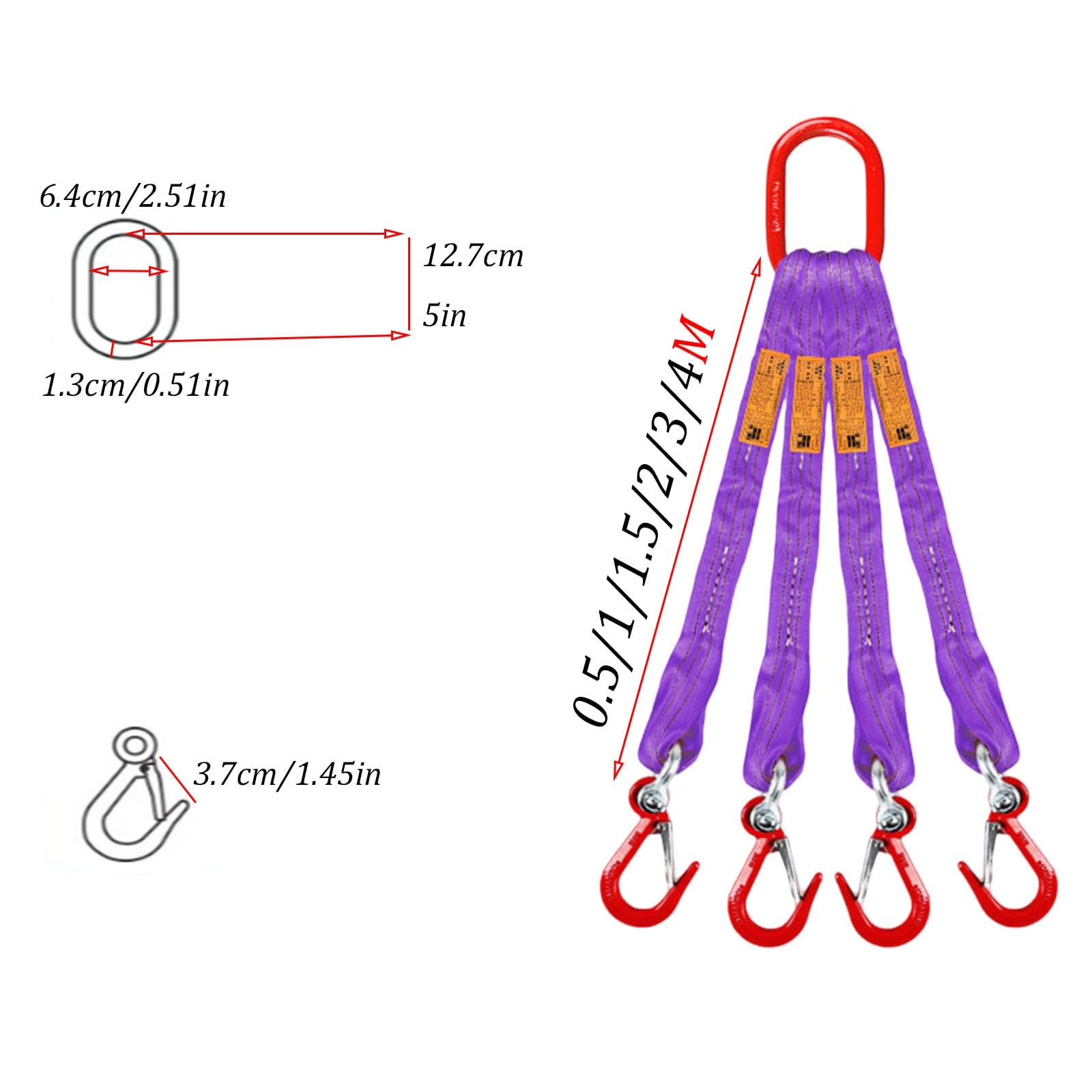 4-strängige Hebebänder mit Haken – 2-Tonnen-Polyester-Hebegeschirr mit Metall-Aufhängering – Anschlagmittel für den Gütertransport und das Handling(1.64ft/0.5m)
