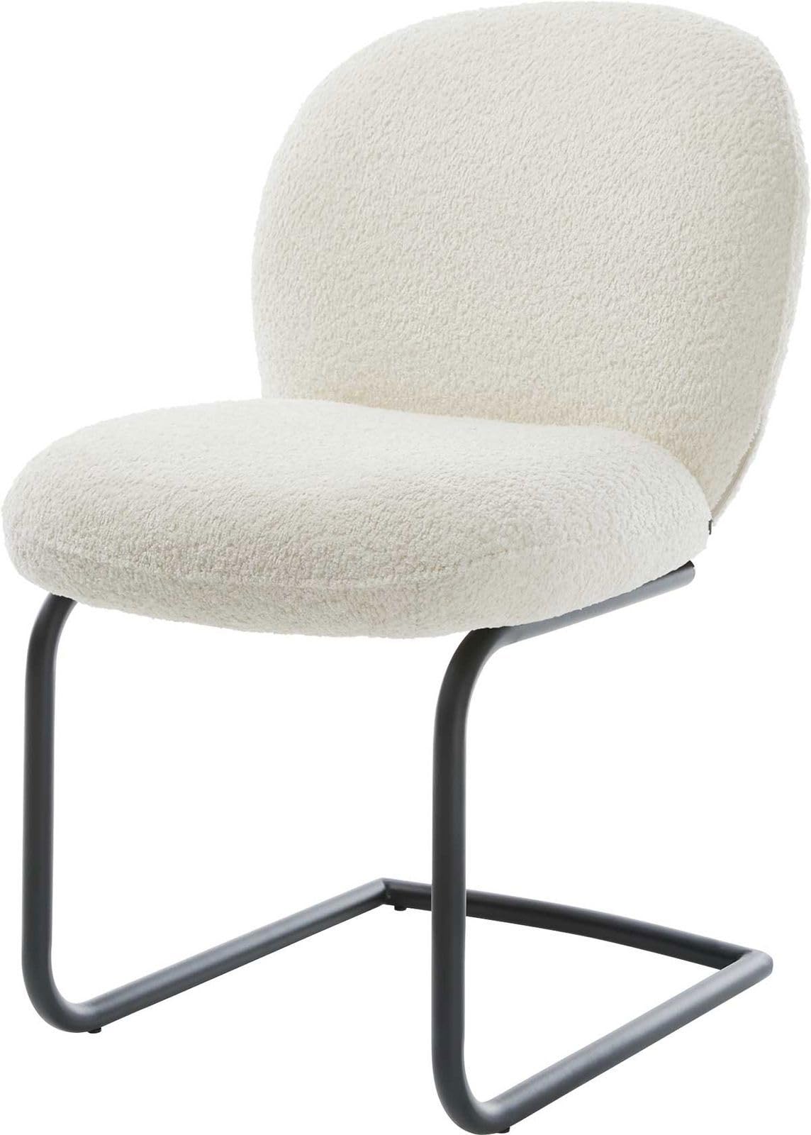 DeLife Chaise-à-Bascule Nube-Flex Pied Cantilever Rond Noir bouclé Blanc Ressorts ensachés