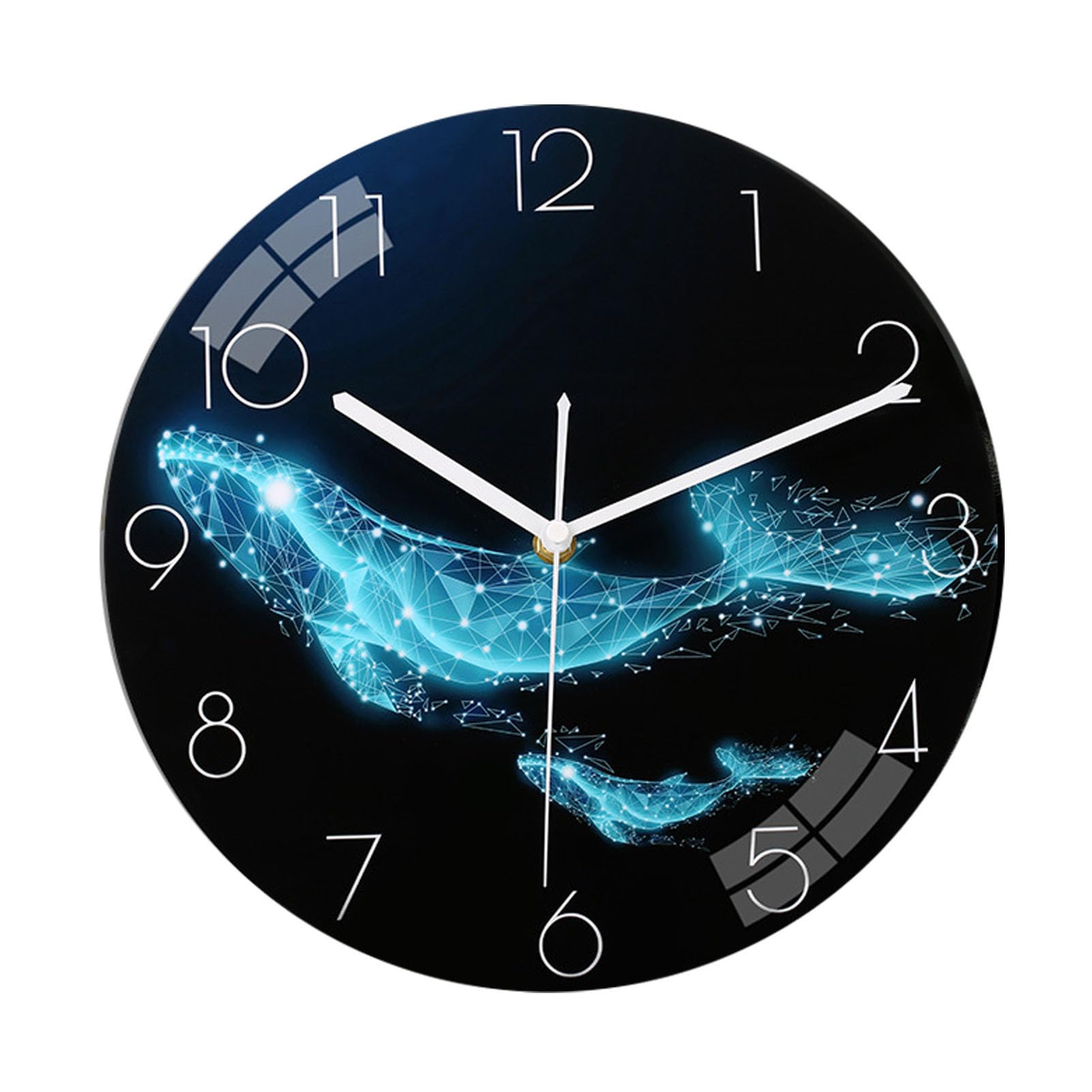 Horloge murale silencieuse avec motif baleine géométrique en MDF 12 pouces