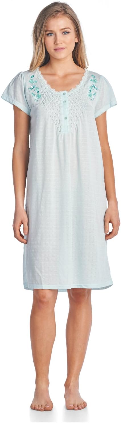 Casual Nights Women's Fancy Lace Flower Short Sleeve Nightgown