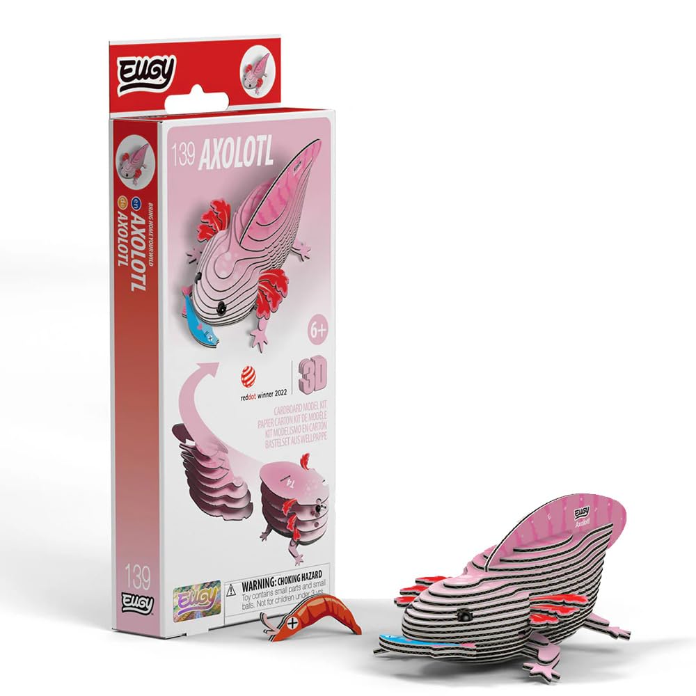 EUGY 3D Cardboard Model Kit, Pink Axolotl, Educational DIY Craft Project for Ages 6+, Award-Winning Design