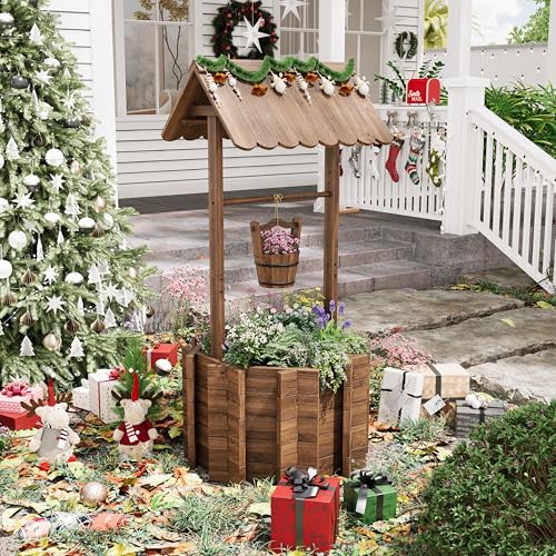 Amopatio-Wishing-Well-for-Outside-Outdoor-Christmas-Decorations-Wooden-Wishing-Well-with-Adjustable-Hanging-Bucket-Rustic-Flower-Planter-Garden-Patio-Lawn-Home-Decor Amopatio Wishing Well for Outside Outdoor Christmas Decorations Wooden Wishing Well with Adjustable Hanging Bucket Rustic Flower Planter Garden Patio Lawn Home Decor