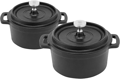 Flavehc Mini Cocotte - Mini horno holandés de 8 onzas, 0.25 cuartos de galón, asador de ajo de hierro fundido para horno, ajo, confitado, ramequines