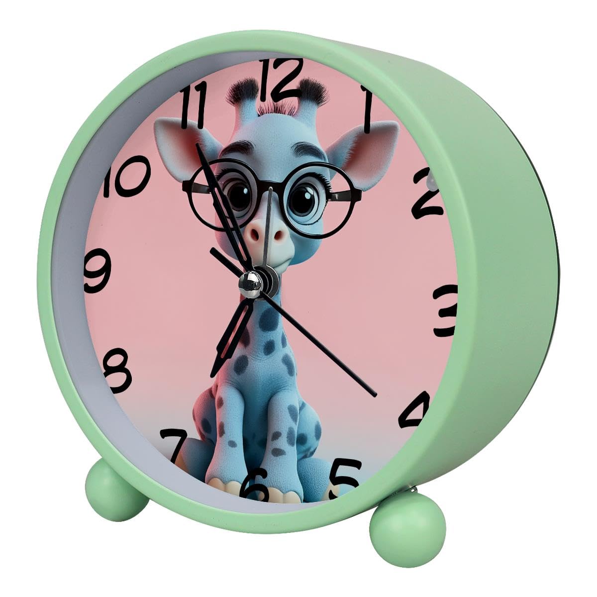 Luoweisi Analog Alarm Clock Cute Giraffe, Silent Non-Ticking with Night Light, Battery Operated, Round Desk Alarm Clock for Office, Bedroom, Elderly, Adults, Children, Student Gifts