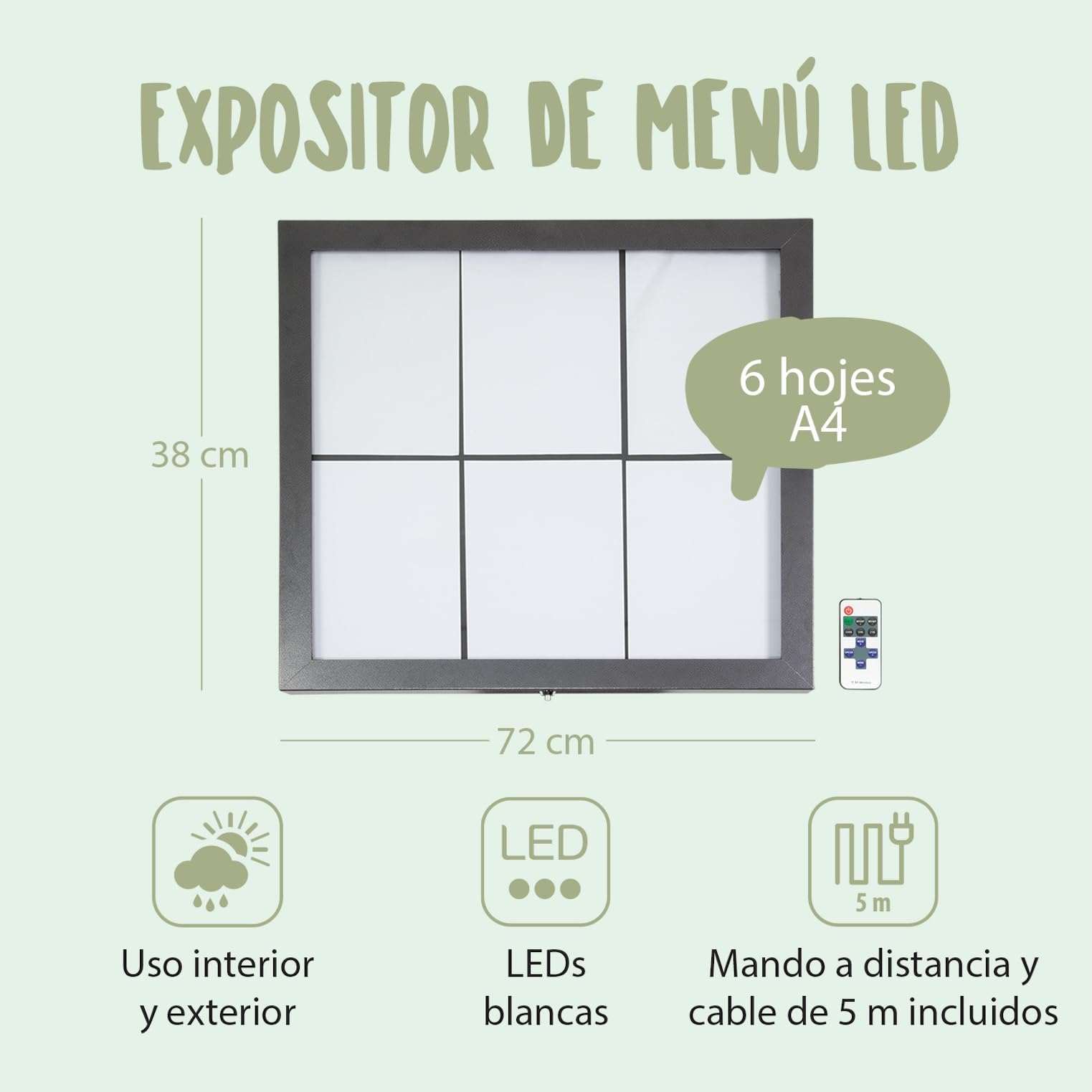 SECURIT - Porta Folletos Exterior LED - 6 Páginas A4 - Acero Mate | Iluminación LED Multicolor - Montaje en Poste o Pared - Kit de montaje en pared incluido - Acero inoxidable
