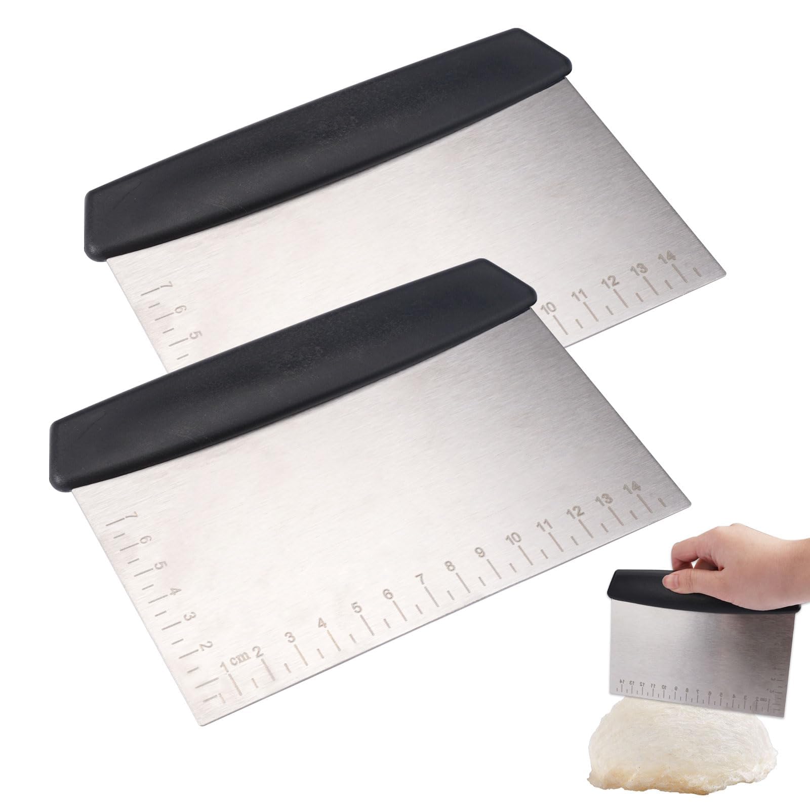 2 Pieces Dough Scraper,Stainless Steel Baking Dough Cutter,Pastry Scraper with Handle and Measuring Scales,Bench Scraper Kitchen,Pastry Scraper for Home Kitchens Restaurants and Baking Enthusiasts