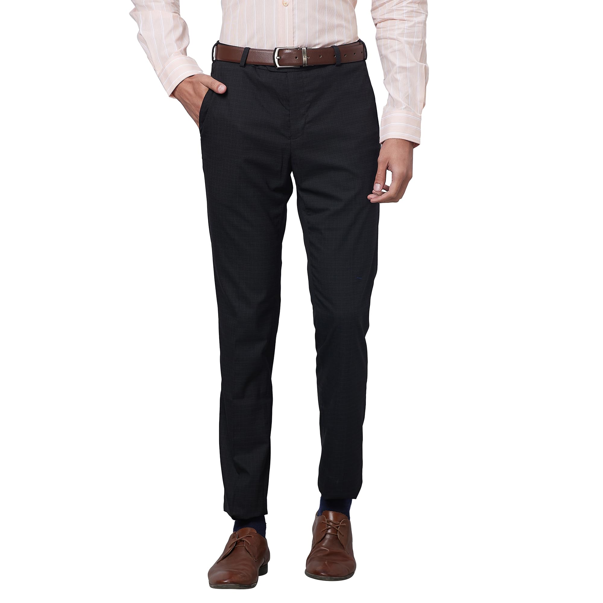 raymond Men's Slim Fit Mid Rise Structure Pattern Poly Viscose Blend Pleatless Formal Trouser-picture-49