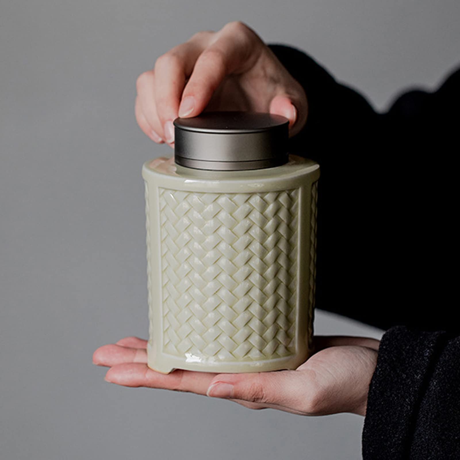 Pojemnik na kawę z pokrywką Ceramiczna puszka na herbatę, pojemnik, puszki do przechowywania herbaty, słoik z podwójnymi szczelnymi pokrywkami, 550 ml Puszki na herbatę