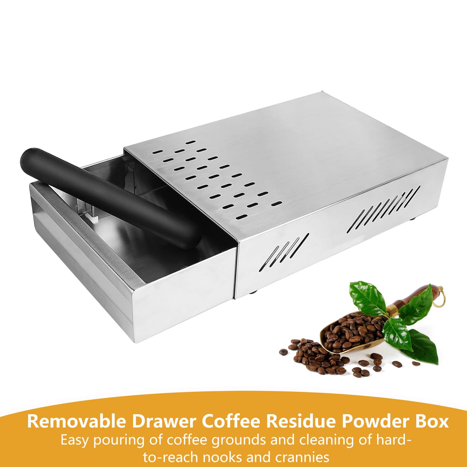 Kaffee Klopf Box Behälter,Kamanan Professional für Kaffeesatz,Edelstahl Kaffeemühlen Klopf Box Geeignet für alle handelsüblichen Kaffeemaschinen, Schubladenprofil aus Edelstahl(280mmx180mmx63mm)