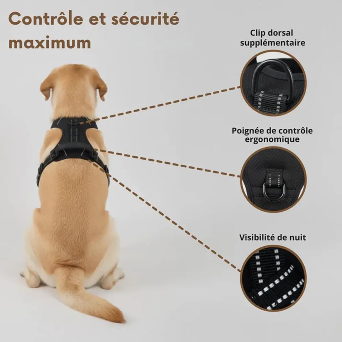Harnais Anti Traction Elyo pour Chien, Harnais De Chien Anti-Traction Réglable Respirant, (Rouge, M(7,5 à 17,5 kg))