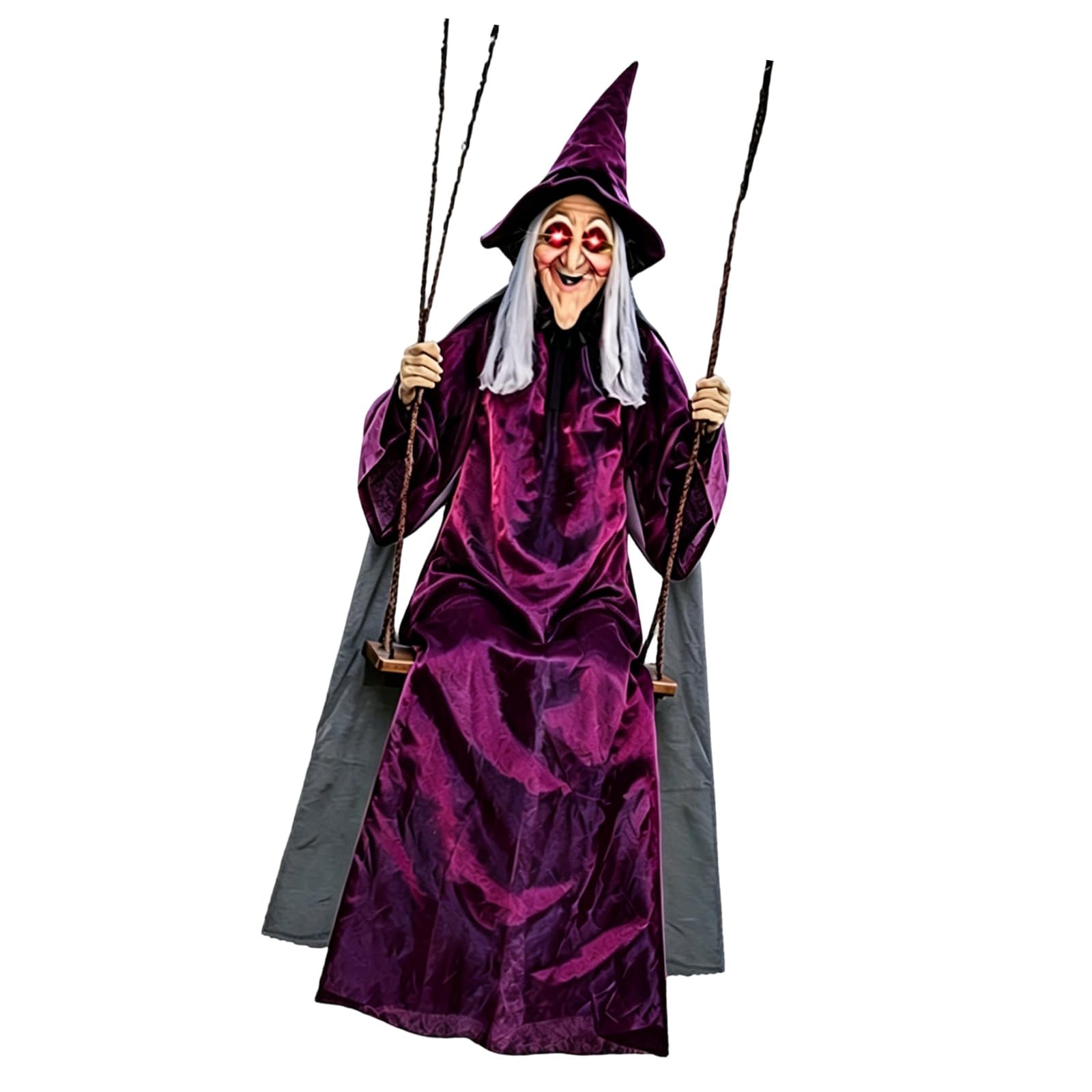 Garden Patio Halloween Decor Witch Swing with Light and Sound for Porch Yard Outdoor Seasonal Party Scene Display Halloween Witch Swing Decor Porch Yard Garden Patio Outdoor Party Display Light Sound