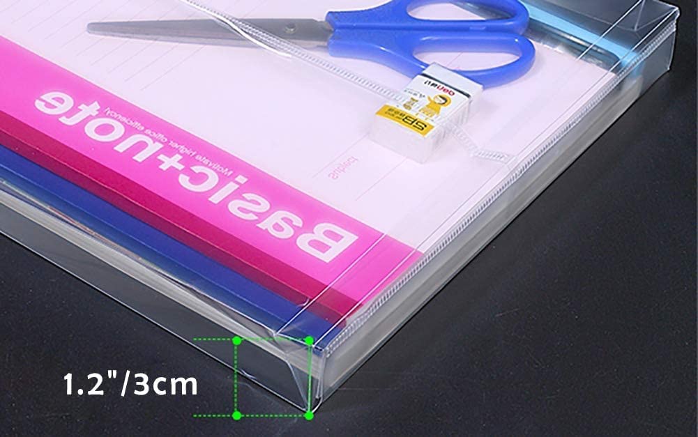 Busta trasparente per documenti legali, formato A4, con apertura superiore, organizer con bottoni a pressione, contenitore in plastica trasparente per documenti, cancelleria, confezione da