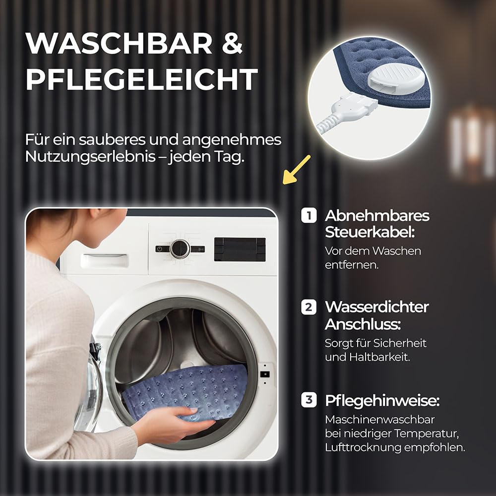 BR Bringer almohadilla térmica infrarroja con desconexión automática - 6 ajustes de calor (25-60°C), protección contra sobrecalentamiento, lavable, pantalla LED, franela extra suave (azul, 70 x 40 cm)