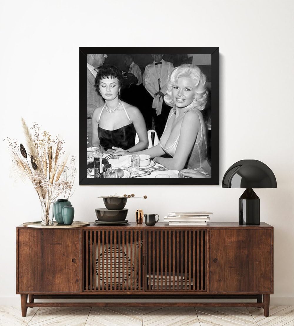 GADGETS WRAP Printed Photo Frame Matte Painting for Home Office Studio Living Room Decoration (17x17inch Black Framed) - Sophia Loren And Jayne Mansfield 1957