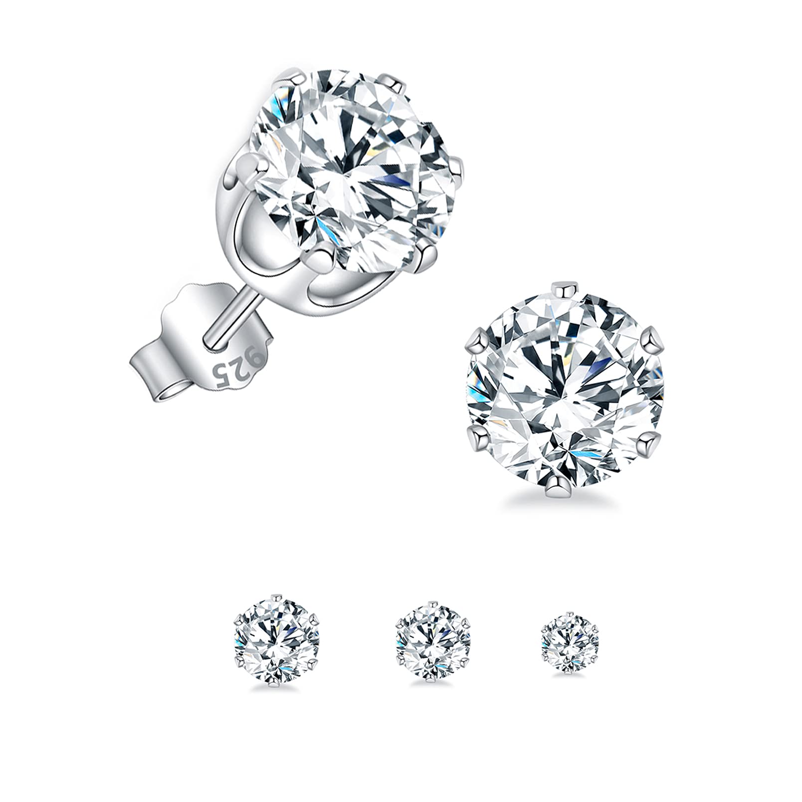 HUABOLA CALYN Silber Ohrstecker für Frauen, 925 Sterling Silber Ohrstecker Set, Hypoallergen Kleine Schlafknorpel Studs, AAAAA Clean Cubic Zirkonia Ohrstecker
