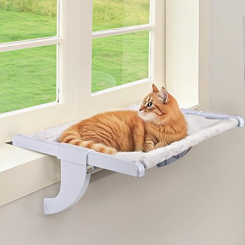 Zoratoo Percha para gatos de interior, ajuste deslizante de un solo paso, asiento de ventana para gatos con dos fundas de tela extraíbles, sin