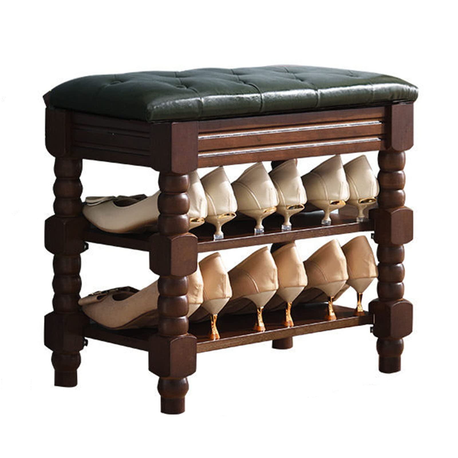 Banc de rangement en bois massif et velours vert, l'excellence du mobilier capitonné