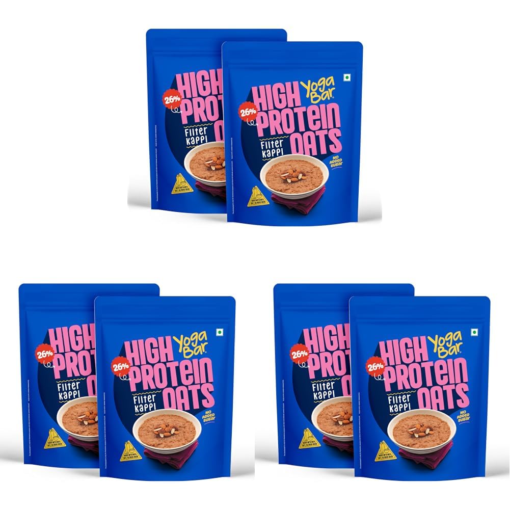 Yogabar 26g High Protein Oats 1kg x 2, Filter Kappi - Breakfast Cereal with Wholegrains, 26% Protein & No added sugar - Oats High Protein for Gym - Premium Protein Blend with Whey Protein Powder - with Goodness of Chia, Sunflower & Pumpkin Seeds & Probiotics for Absorption-image-25