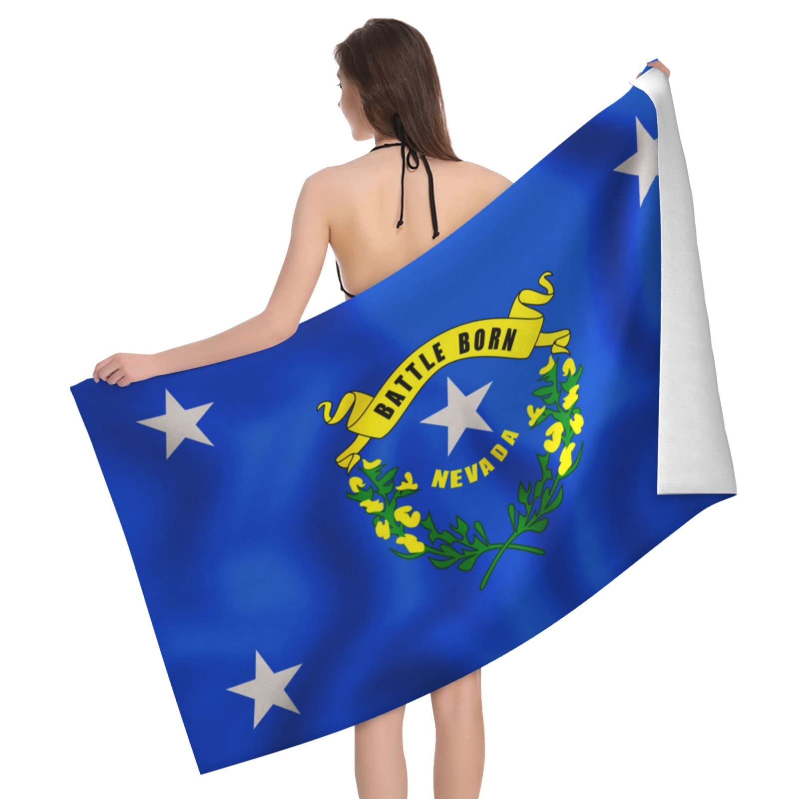 Lawenp Flag of Nevada Beach Towel, Lightweight Sand Free Quick Dry Microfiber Absorbent Bath Towel for Kids, Adults, Swimming, Bath, Yoga, Pool, Travel, Camping 32"X52"