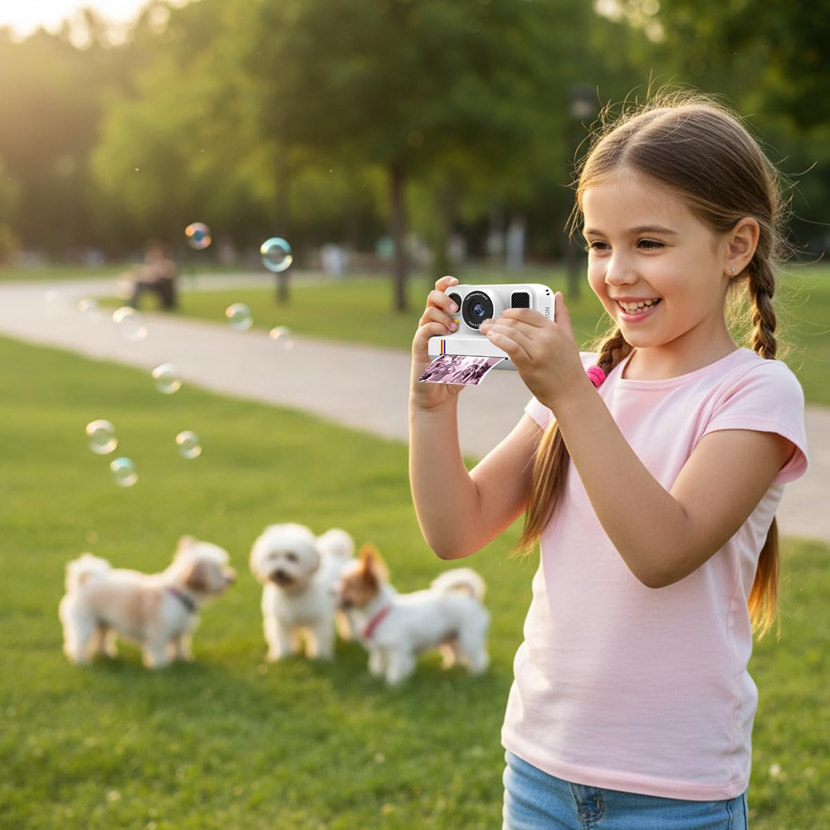 PRIXTON Appareil Photo Instantané pour Enfants Click&Go avec Imprimante, 48 MP, Vidéo Full HD 1080p, Zoom 16x, Écran 2,4”, Jeux, Cadres Amusants, 4 Rouleaux de Papier Inclus