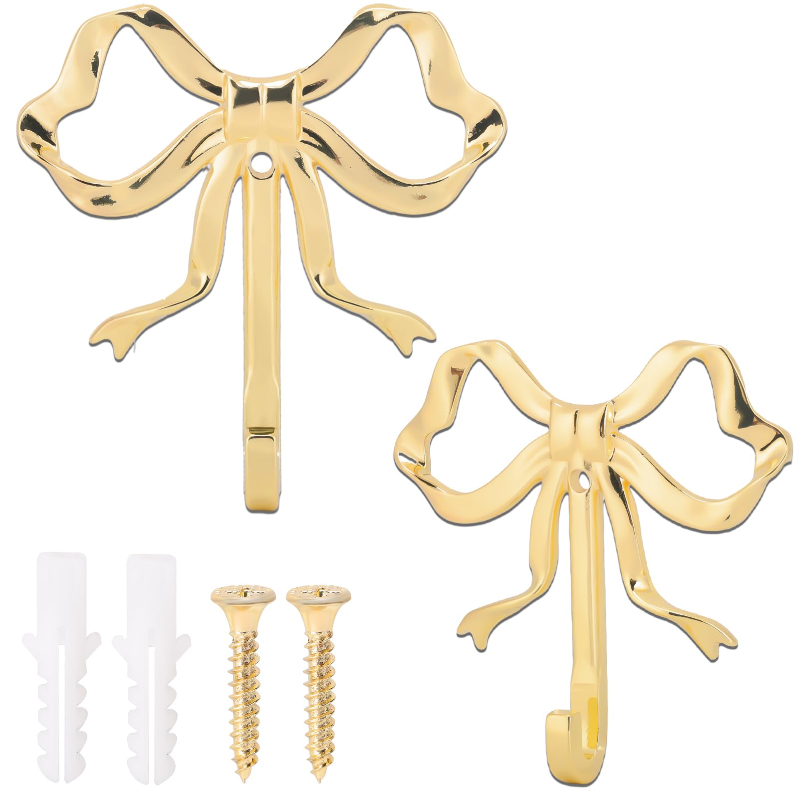 2PCS Large Bow Wall Hooks, Gold Bow Knot Coat Hooks, Decorative Wall Hooks