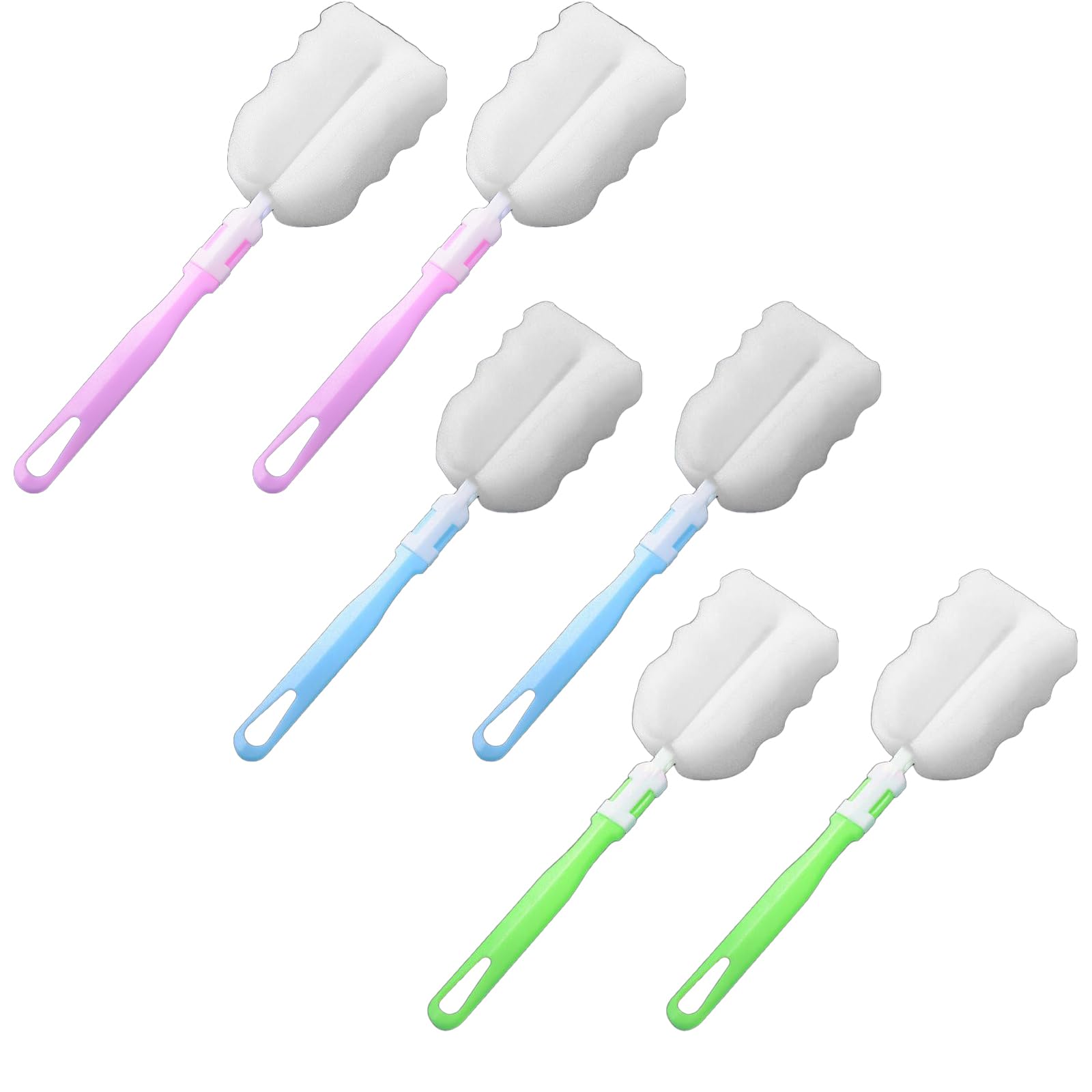 Yishunshunkuai Pink;Green;Blue 6 Pcs Sponge Bottle Brush Set, Soft Foam Bottle Cleaning Brush Long Handle Dishwashing Sponge For Cups Mugs Kettles Wine Glasses & Baby Bottles, Red Green Blue Washing Up Cleaner Kit