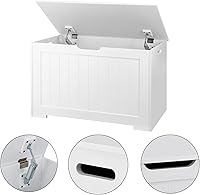 Vista 4 de JungleA Baúl de almacenamiento de 30 pulgadas, banco de almacenamiento de madera, caja organizadora de zapatos, con 2 bisagras de seguridad