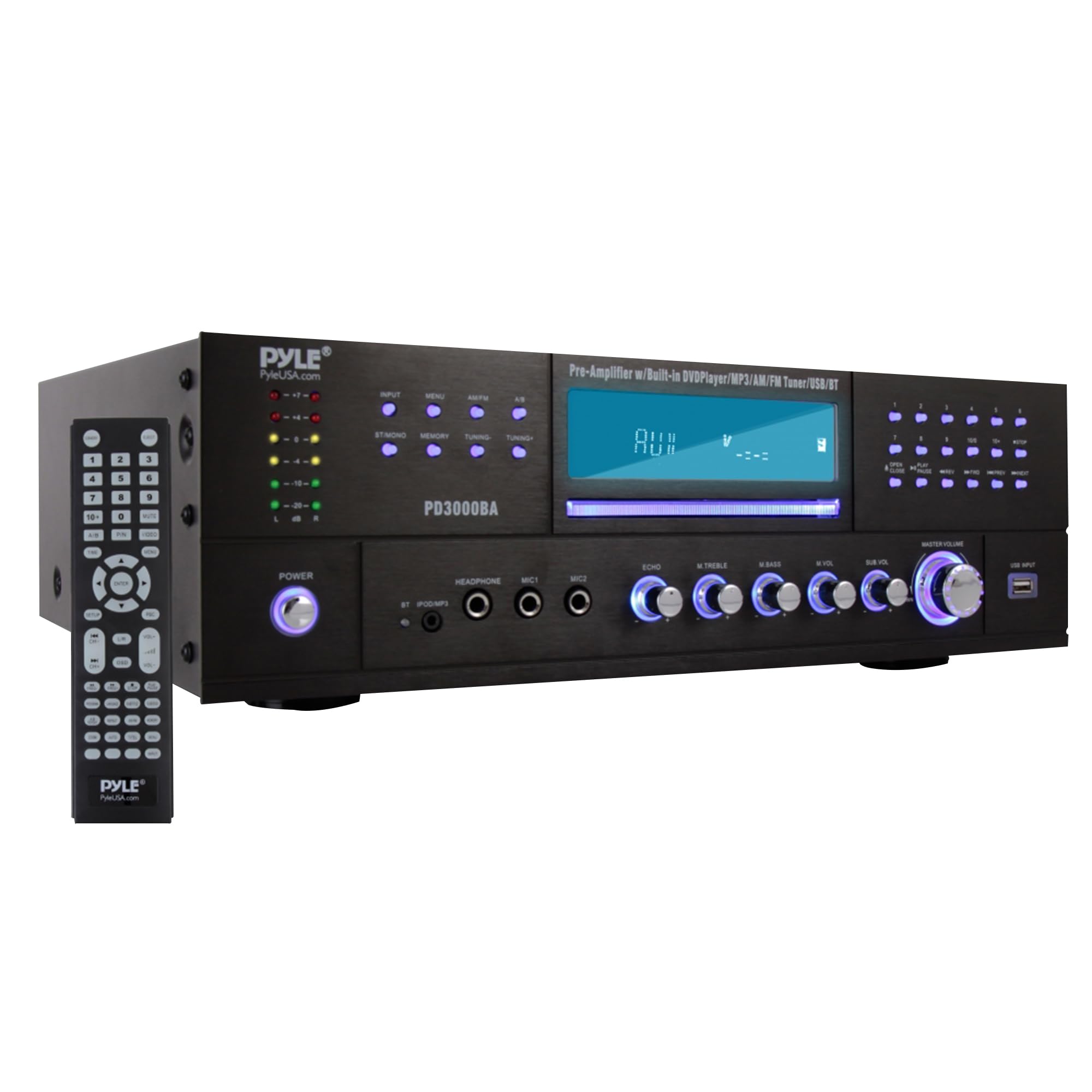 Pyle 4 Channel Bluetooth Amplifier with Front Loading DVD CD Player - 3000 Watt Stereo Receiver with FM