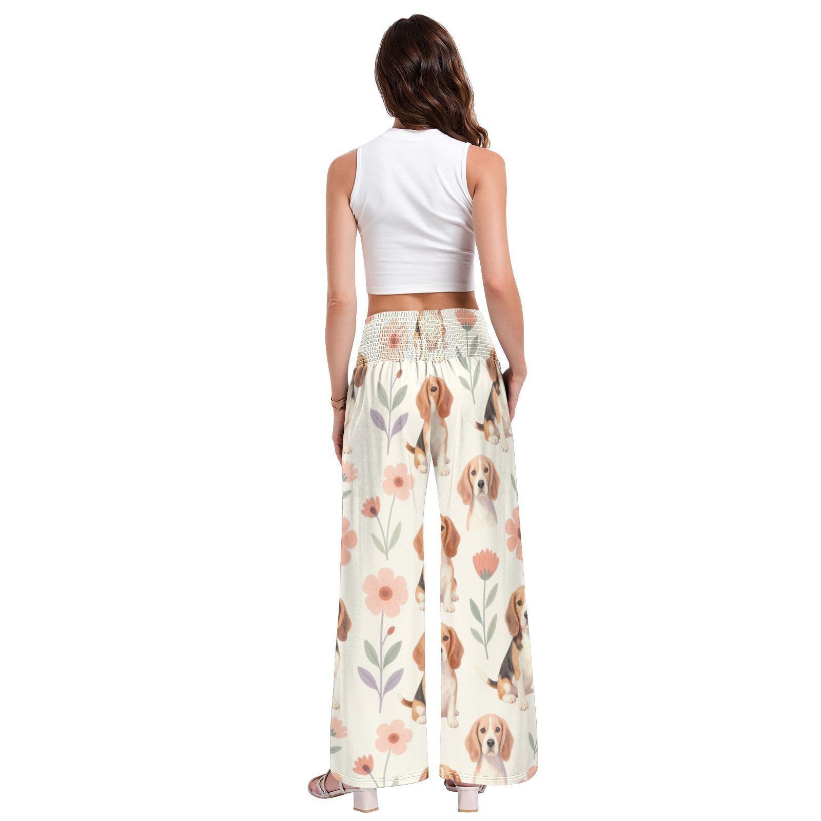 FRODOTGV Beagle Blossom - Pantalones largos casuales para mujer, ligeros, elásticos, casuales