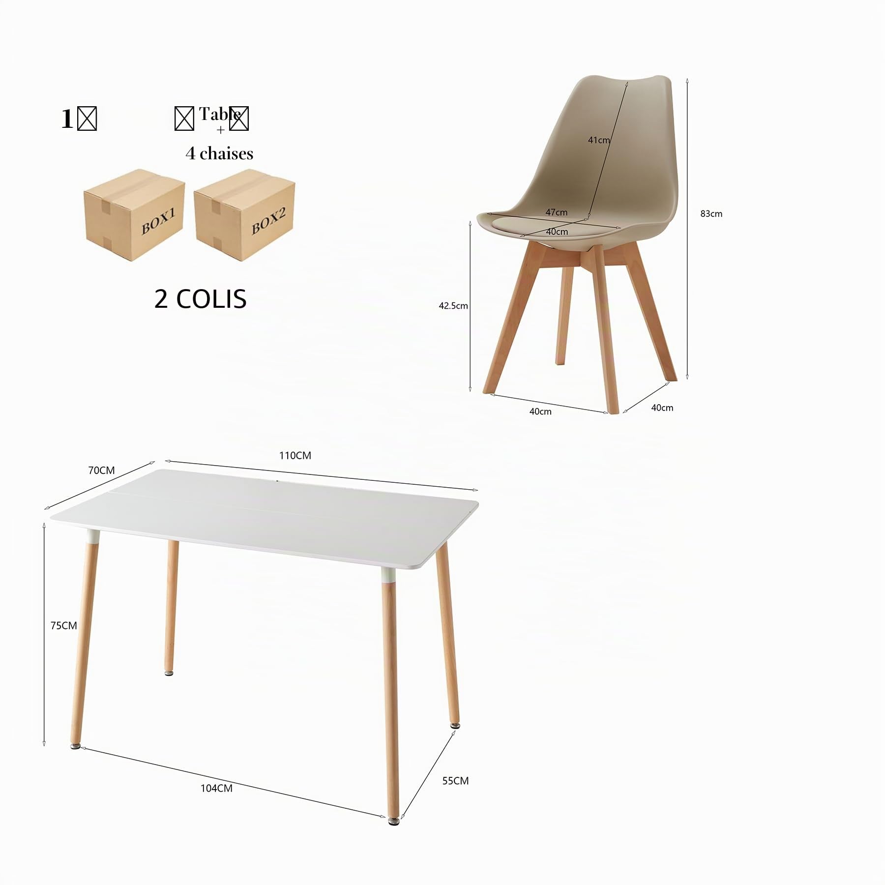 GrandCA HOME Table à Manger Rectangulaire avec 4 Chaises Rembourrées Ensemble de Salle à Manger, pour la Maison, Le Bureau, la Cuisine, Beige
