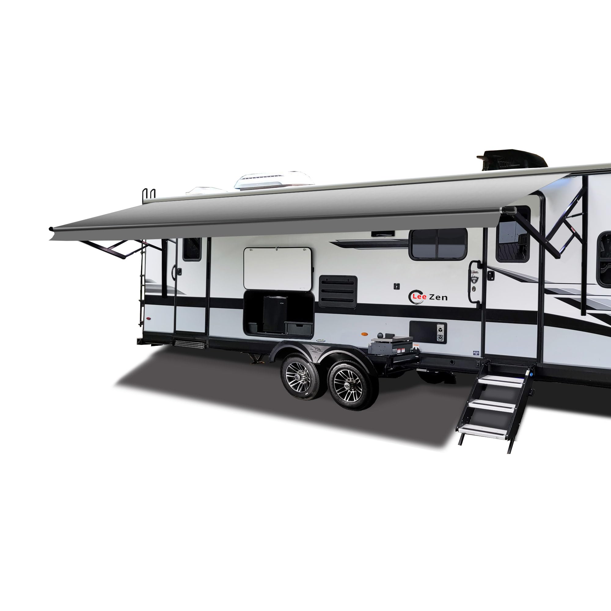 CLee Zen RV Electric Retractable Awning, Black Frame and Fabric Assemblies Full Set for RV, 5th Wheel,Travel Trailers,Motorhome Trailer Awning for Home or Camper (Grey Fade, 11Feet(Fabric 10'2