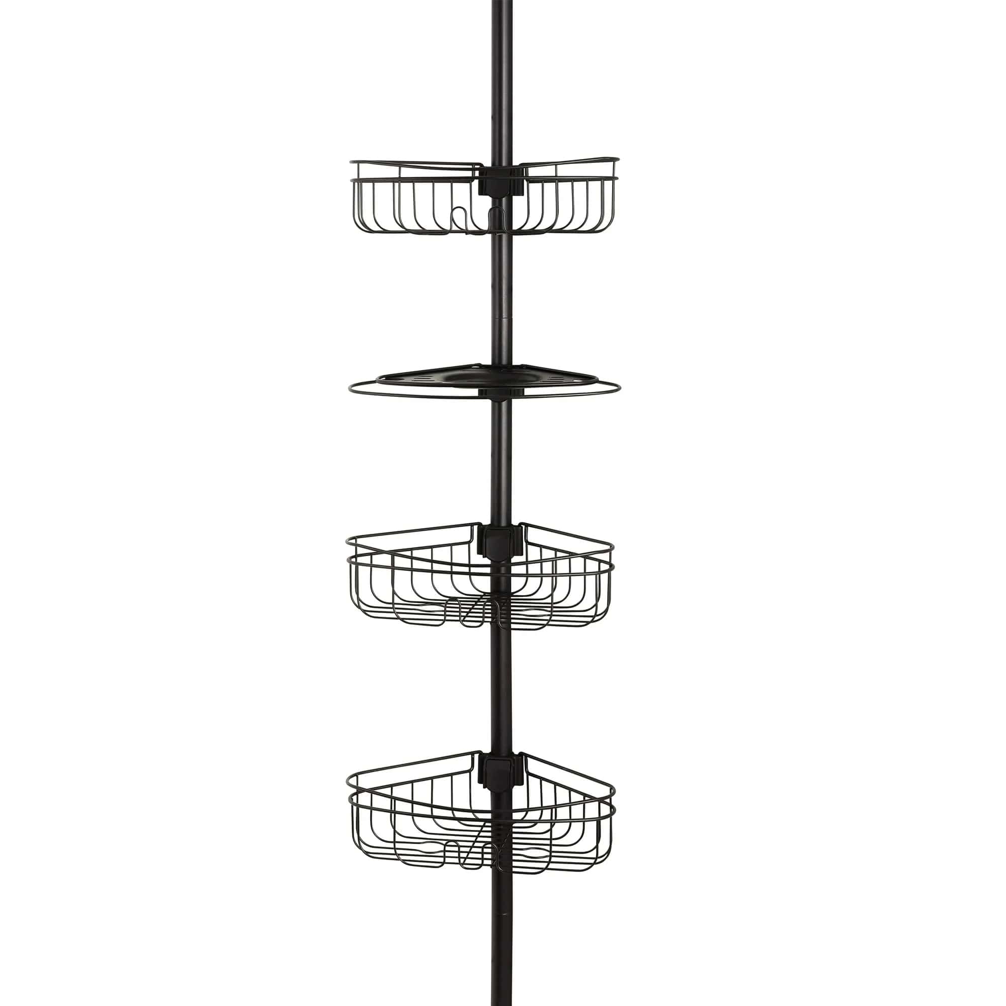 4-Tier Steel Tension Pole Shower Caddy with 3 Baskets and Soap Tray Shelf Adjustable Bathroom Organizer Oil-Rubbed Bronze