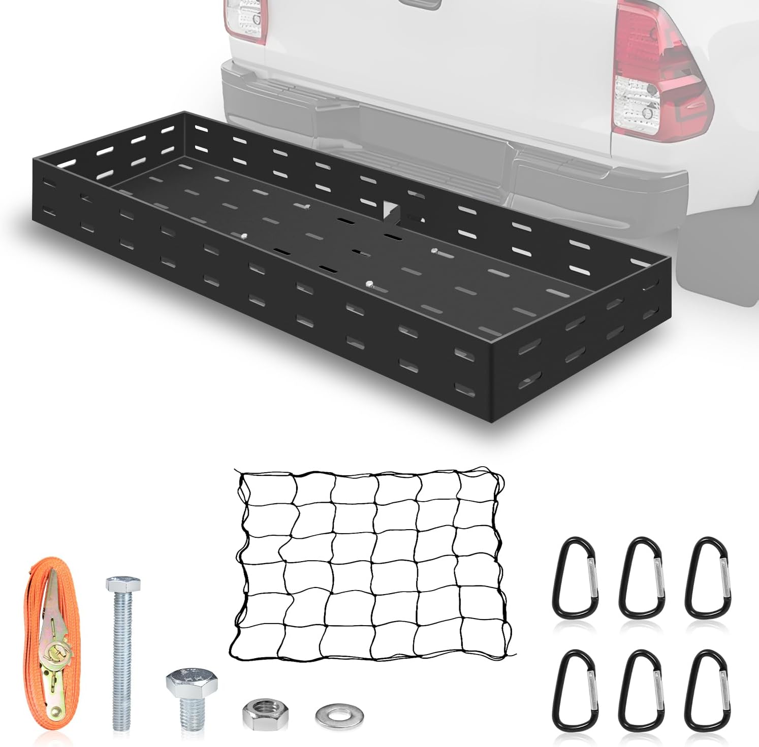 Folding Hitch Cargo Carrier 60" x 20" x 5", 500 lbs Capacity Rear Luggage Rack with Net & Straps, Fits 2" Receiver for SUV, Truck, RV, Ideal for Camping & Travel