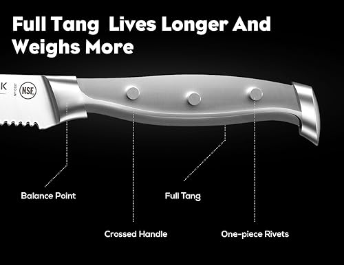 Miniatura 4 de BRODARK Juego de 6 cuchillos para carne de 4.5 pulgadas con mango de espiga completa, juego de cuchillos para carne de acero inoxidable de alto