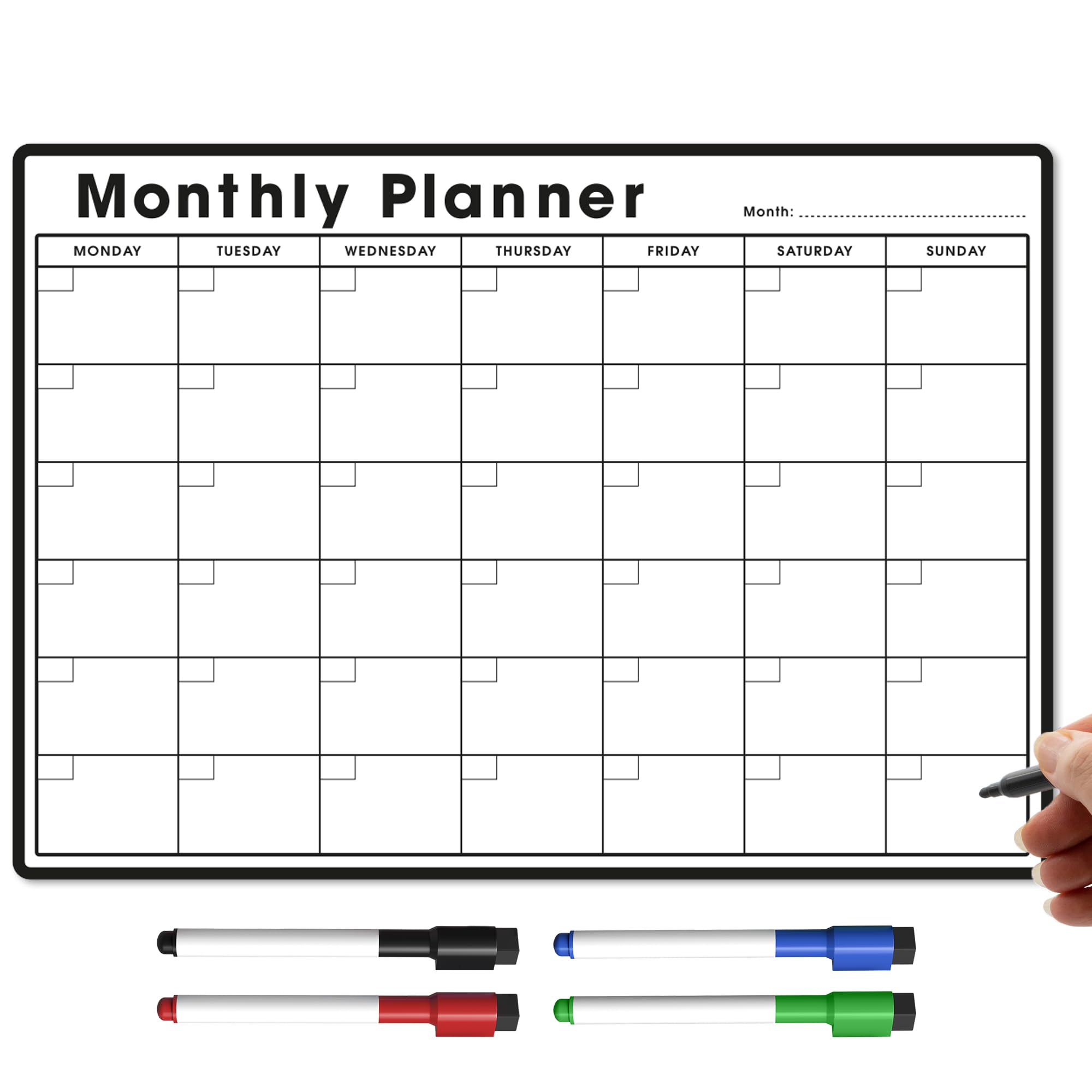 TMS A3 Monthly Planner Whiteboard | Magnetic Fridge Calendar for Meal Prep, Work or Family Planning | Made in the UK (A3, White) — image 1