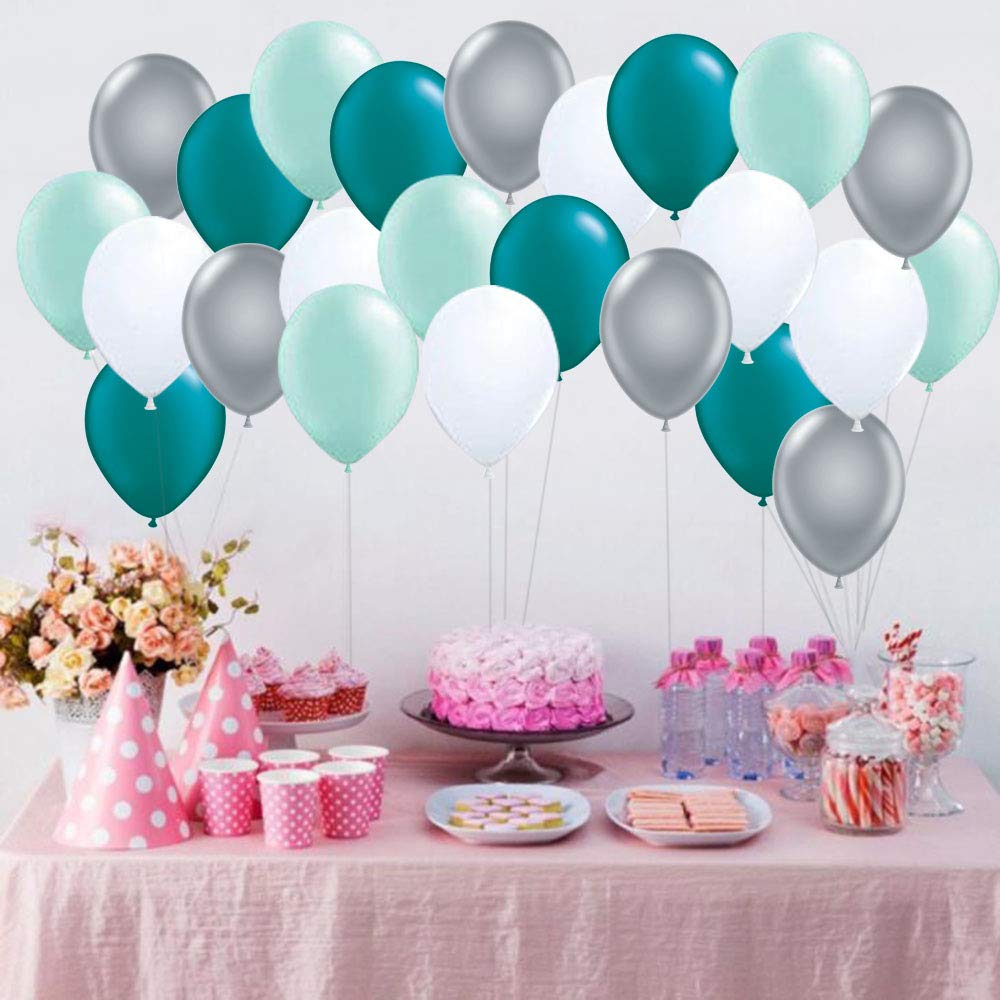 Mermaid Birthday Party Decorations 60pcs 10inch Mint Green, Silver,Teal,White,Latex Balloons for Wedding Graduation Kids Birthday Party Baby Shower Party Supplies